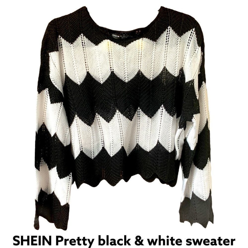 SHEIN Womens Black & White Cropped Sweater Size Large